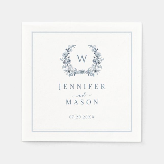 Elegant Classic Light Blue Boho Monogram Wedding Napkin (Front)