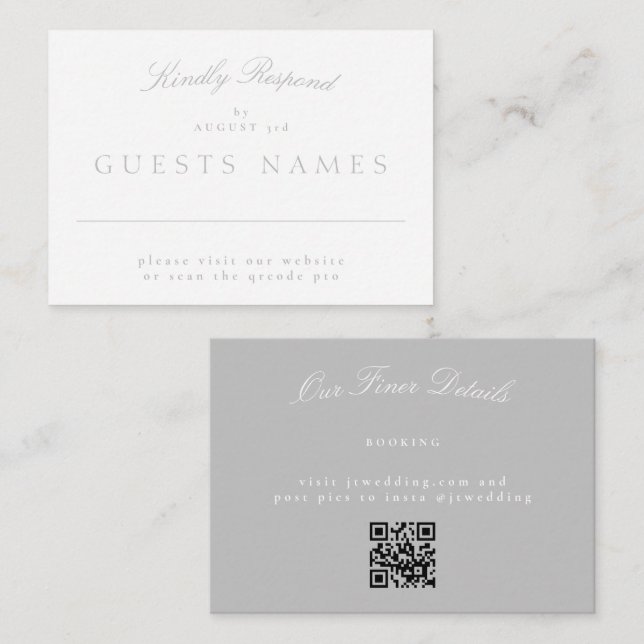 Elegant Classic Light Grey Wedding QR CODE RSVP Card (Front/Back)