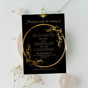 elegant Classic luxurious black gold wedding Invitation