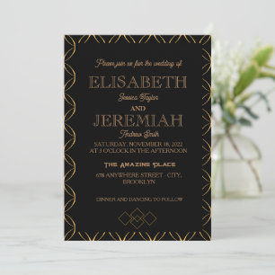 elegant Classic luxurious black gold wedding  Invitation