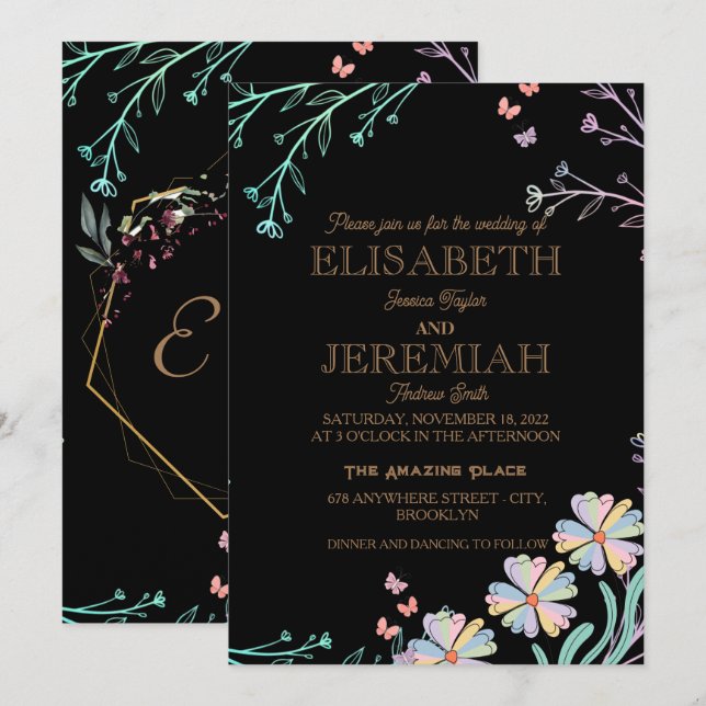 elegant Classic luxurious black wedding Invitation (Front/Back)