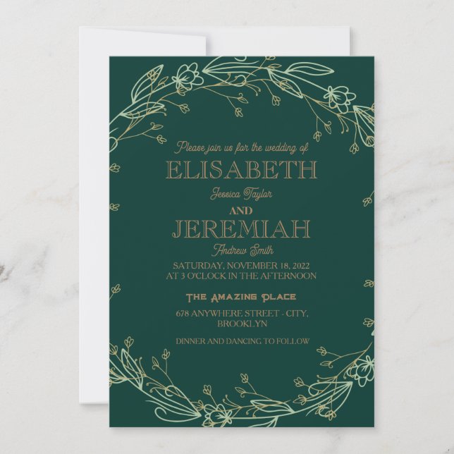 elegant Classic luxurious green formal wedding Invitation (Front)