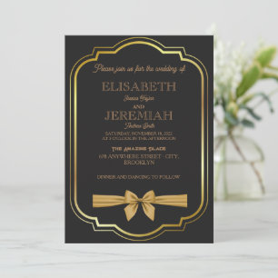 elegant Classic luxurious grey gold wedding Invitation
