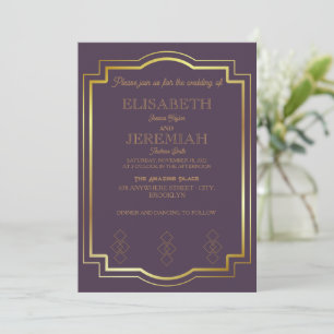 elegant Classic luxurious purple gold wedding Invitation