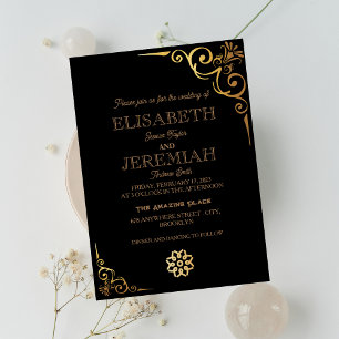elegant Classic luxury black gold photo wedding Invitation