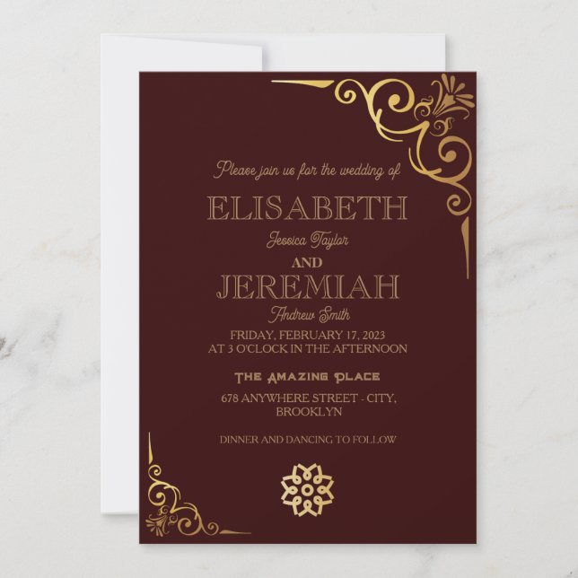 elegant Classic luxury red gold photo wedding Invitation (Front)