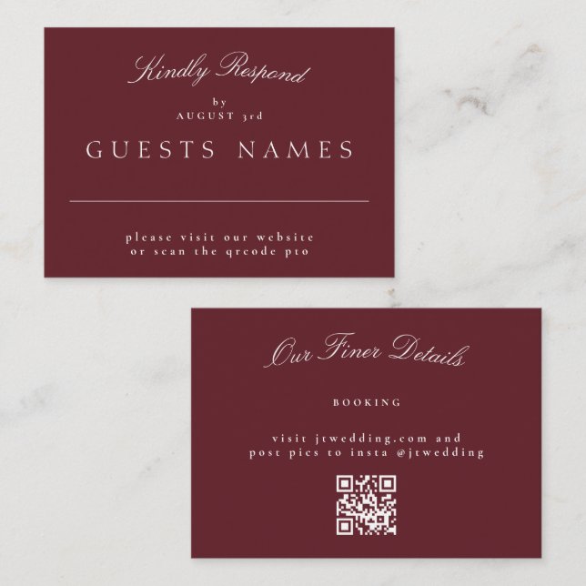 Elegant Classic Maroon Wedding QR CODE RSVP Card (Front/Back)