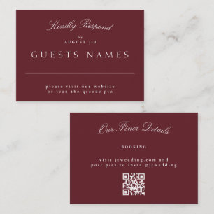 Elegant Classic Maroon Wedding QR CODE RSVP Card