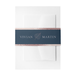 Elegant Classic Matt Rose Gold Leaves Wedding  Invitation Belly Band
