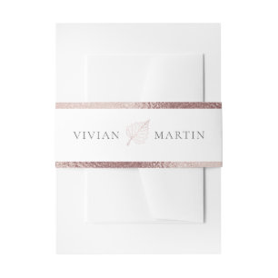 Elegant Classic Matt Rose Gold Leaves Wedding Invitation Belly Band