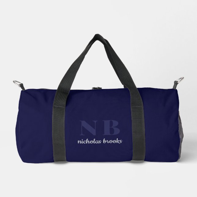 Elegant Classic Minimal Monogram Navy Blue Duffle Bag (Front)