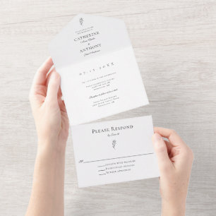 Elegant Classic Minimalist Botanical Leaf Simple All In One Invitation