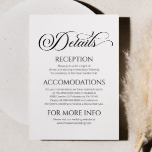 Elegant Classic Minimalist Wedding Details Enclosure Card