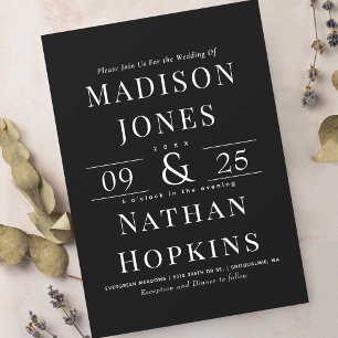 Elegant Classic Modern Black Wedding  Invitation