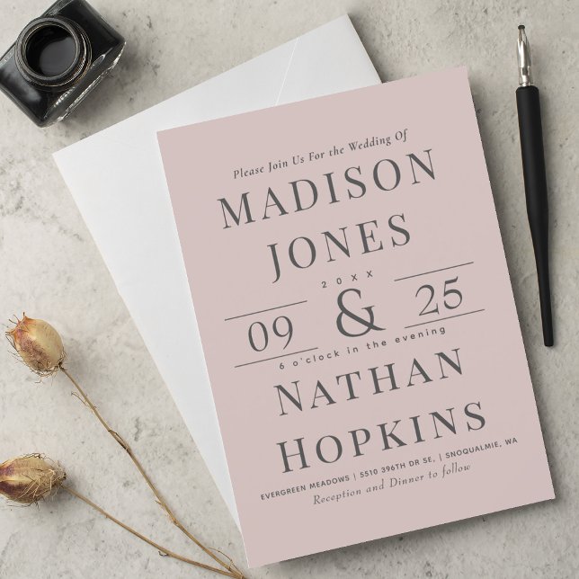 Elegant Classic Modern Blushing Rose Wedding  Invitation (Creator Uploaded)
