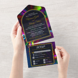 Elegant Classic Modern Floral Pattern #902 Wedding All In One Invitation