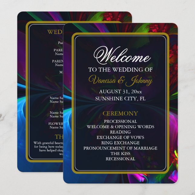 Elegant Classic Modern Floral Pattern #902 Wedding Program (Front/Back)