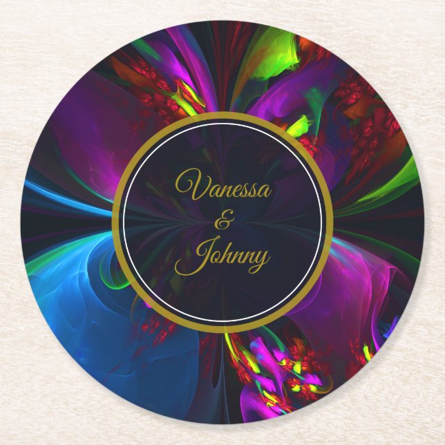 Elegant Classic Modern Floral Pattern #902 Wedding Round Paper Coaster (Front)