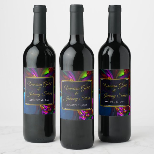 Elegant Classic Modern Floral Pattern #902 Wedding Wine Label (Bottles)