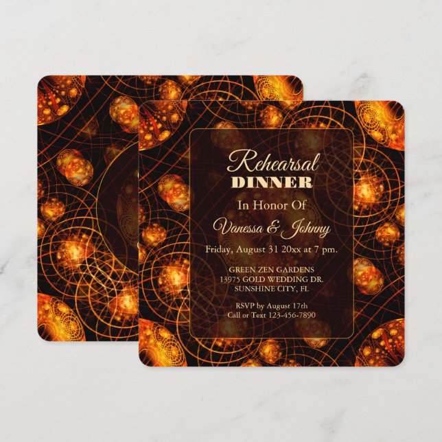 Elegant Classic Modern Gold #901 Wedding Rehearsal Invitation (Front/Back)