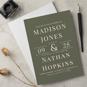 Elegant Classic Modern Olive Green Wedding Invitation