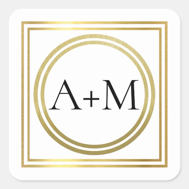 elegant classic modern wedding monogram  square sticker (Front)