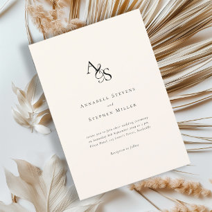 Elegant, Classic, Monogram, Beige, Wedding Invitation