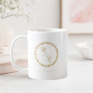 Elegant Classic Monogram Beige Wreath Coffee Mug
