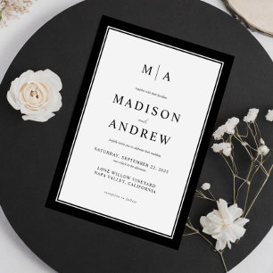 Elegant Classic Monogram Black and White Wedding Invitation