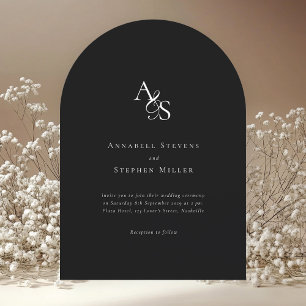 Elegant, Classic, Monogram, Black, Arch Wedding Invitation