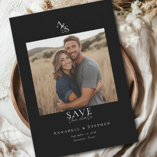 Elegant, Classic, Monogram, Black, Wedding 1 Photo Save The Date