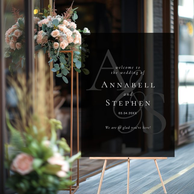 Elegant, Classic, Monogram, Black, Wedding Acrylic Sign (Elegant, Classic, Monogram, Black, Wedding Acrylic Sign with your name and date)