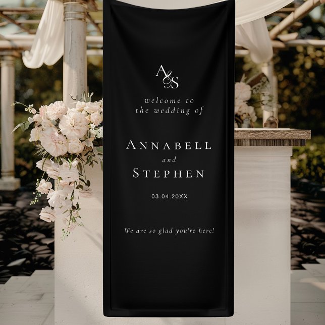 Elegant, Classic, Monogram, Black, Wedding Banner (Elegant, Classic, Monogram, Black, Wedding Banner with your Name & Date.)