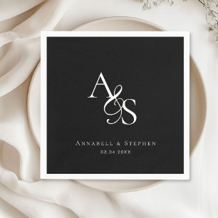 Elegant, Classic, Monogram, Black Wedding Napkin