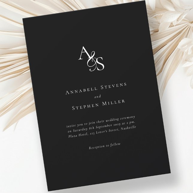 Elegant, Classic, Monogram, Black-White, Wedding Invitation (Creator Uploaded)