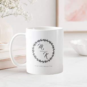 Elegant Classic Monogram Black Wreath Coffee Mug