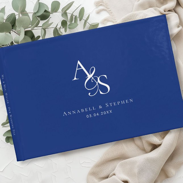 Elegant, Classic, Monogram, Blue, Wedding Guest Book (Elegant, Classic, Monogram, Blue, Wedding Guest Book)