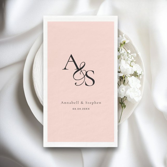 Elegant, Classic, Monogram, Blush-Pink, Wedding Napkin (Personalized Elegant, Classic, Monogram, Blush-Pink, Wedding Napkins.)