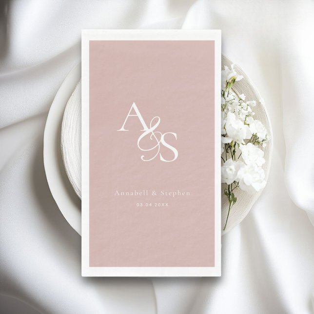 Elegant, Classic, Monogram, Blush-Rose, Wedding Napkin (Elegant, Classic, Monogram, Wedding Paper Guest Towels, Napkins. bLUSH-rOSE)