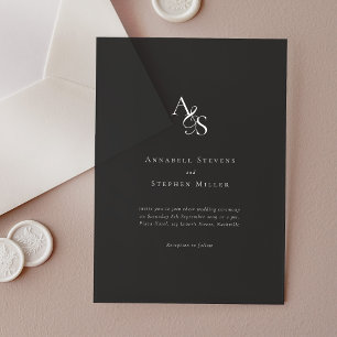 Elegant, Classic, Monogram, Dark Grey Wedding Acrylic Invitations