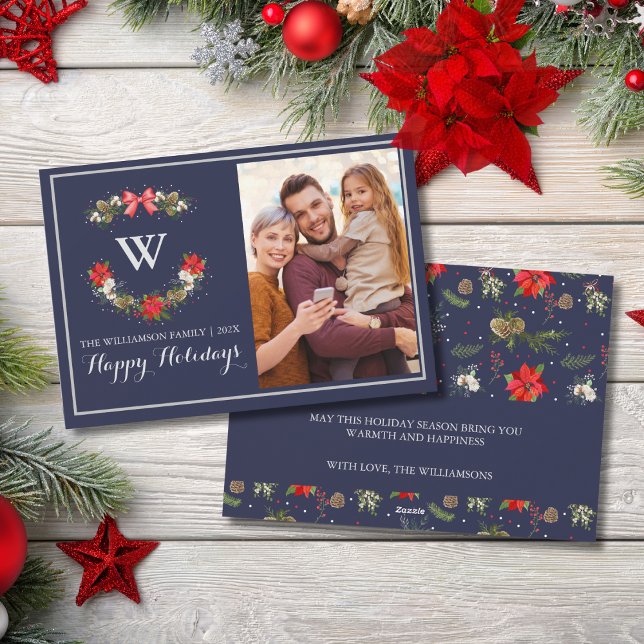 Elegant Classic Monogram Floral Happy Holiday (Creator Uploaded)