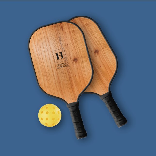 Elegant Classic Monogram Golden Wood Personal Pickleball Paddle (Creator Uploaded)