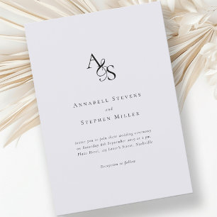 Elegant, Classic, Monogram, Grey, Wedding Invitation