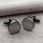 Elegant Classic Monogram Round Gunmetal Cufflinks