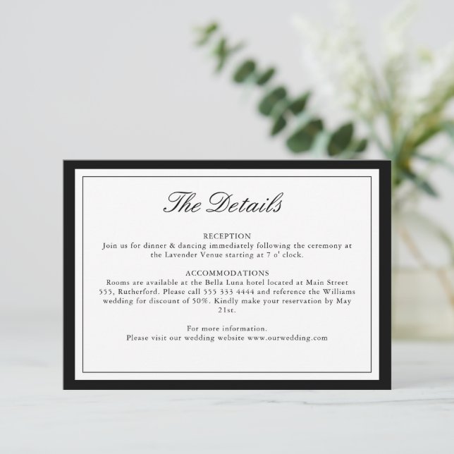 Elegant | Classic Monogram Wedding Details Card (Standing Front)