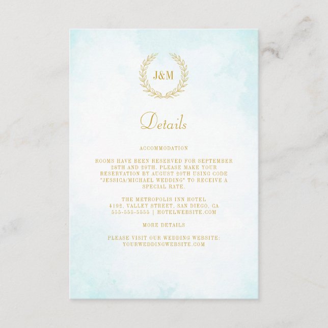 Elegant Classic Monogram Wedding Details Enclosure Card (Front)