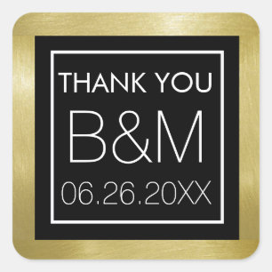 elegant classic monogram, weddings thank you square sticker