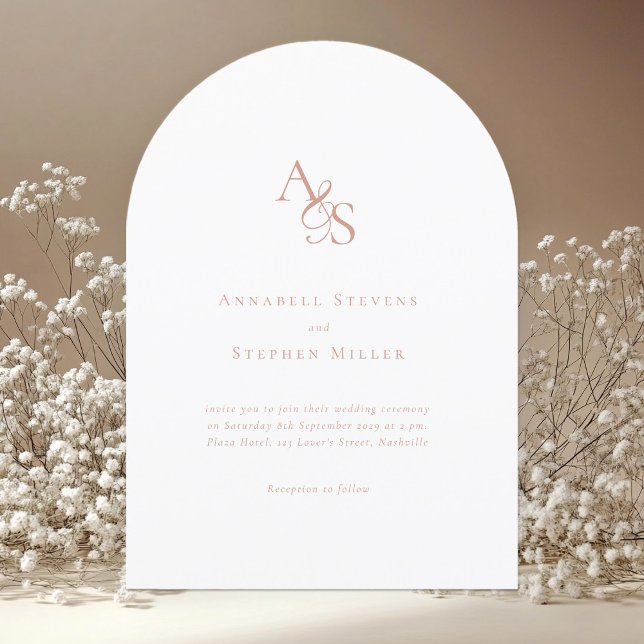 Elegant, Classic, Monogram, White, Arch Wedding Invitation (Elegant, Classic, Monogram, White, Arch Wedding Invitation)
