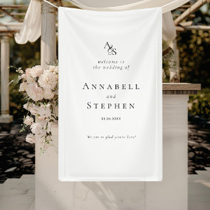 Elegant, Classic, Monogram, White-Black, Wedding Banner