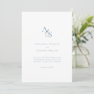 Elegant Classic Monogram White Blue Wedding Invitation